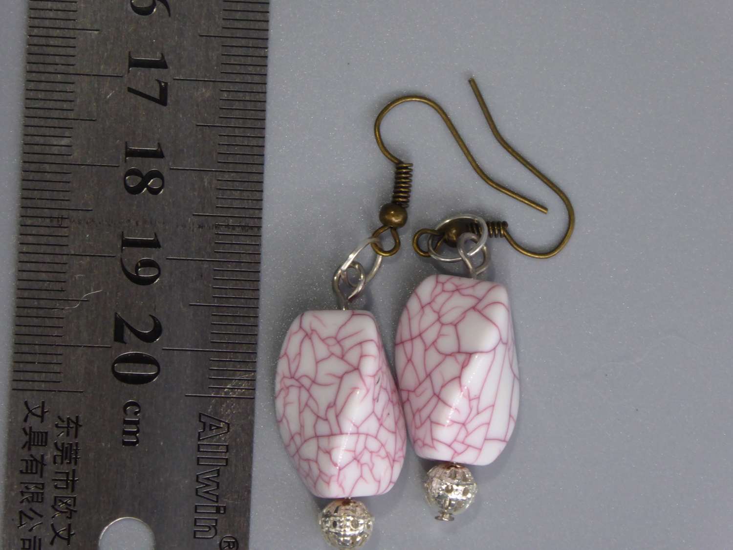 white and pink earrings length 31mm width 13mm white and pink earrings length 31mm width 13mm