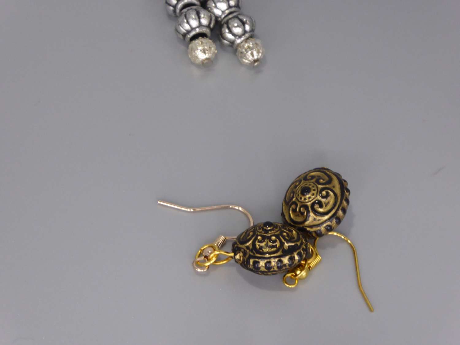 black and bronze beaded earrings length 20mm width 14mm black and bronze beaded earrings length 20mm width 14mm