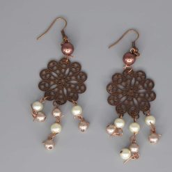 copper and pearl dangle earrings featuring a floret medallion drop Width 29mm Length 100mm