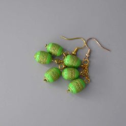 green Barrel Acrylic Beaded earrings . length 20mm width 31mm