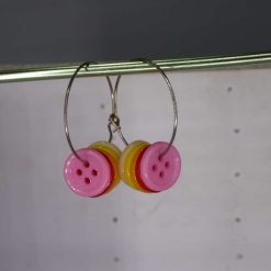 silver-plated hoop earrings with multiple acrylic buttons. 28 mm