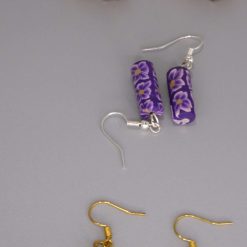 Purple Polymer Clay Beaded earrings . length 24mm width 7mm
