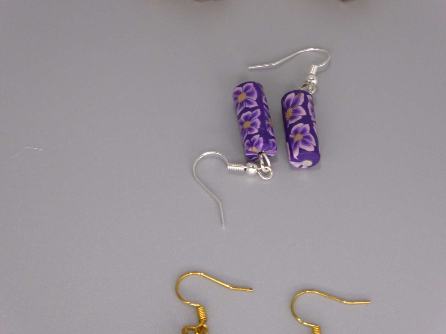 Purple Polymer Clay Beaded earrings . length 24mm width 7mm Purple Polymer Clay Beaded earrings . length 24mm width 7mm