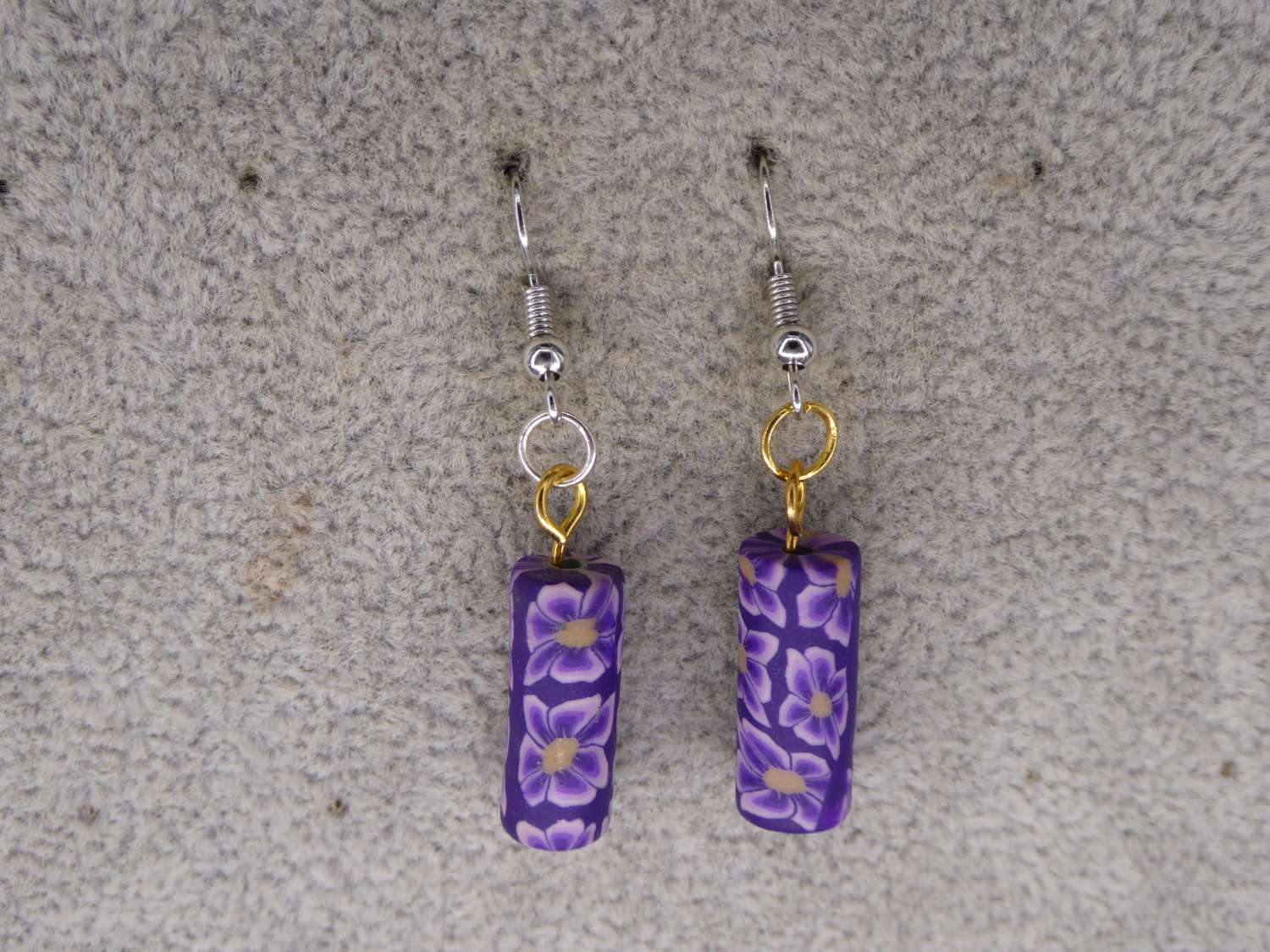 Purple Polymer Clay Beaded earrings . length 24mm width 7mm Purple Polymer Clay Beaded earrings . length 24mm width 7mm