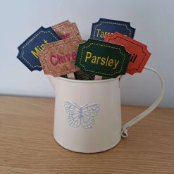 HERB PLANT MARKERS set of 9 Orange, Blue, Green, Cork