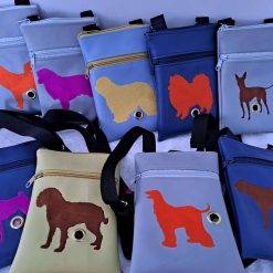 Dog Walker Vinyl Cross body Cell Phone bag. Assorted breeds