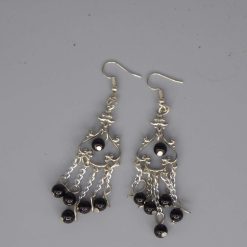 silver-tone chandelier featuring black beads earrings length 80 mm width 20mm