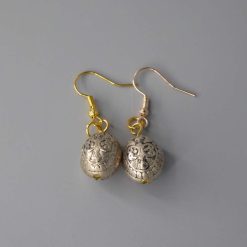 silver ball earrings with intricate filigree designs. length 20mm width 12mm