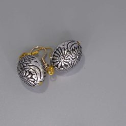 silver ball earrings with intricate filigree designs. length 23mm width 15mm