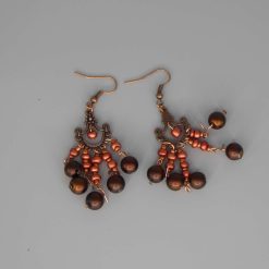 copper boho style dangle with reddish brown bead earrings length 64mm width 17mm