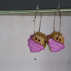 silver-plated hoop earrings with multiple acrylic cakes. 28 mm