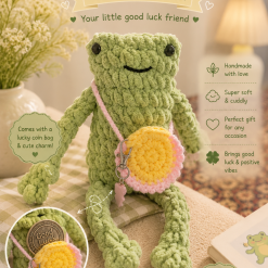 Leggy Froggy Lucky Coin Plush – Cute Crochet Frog Gift
