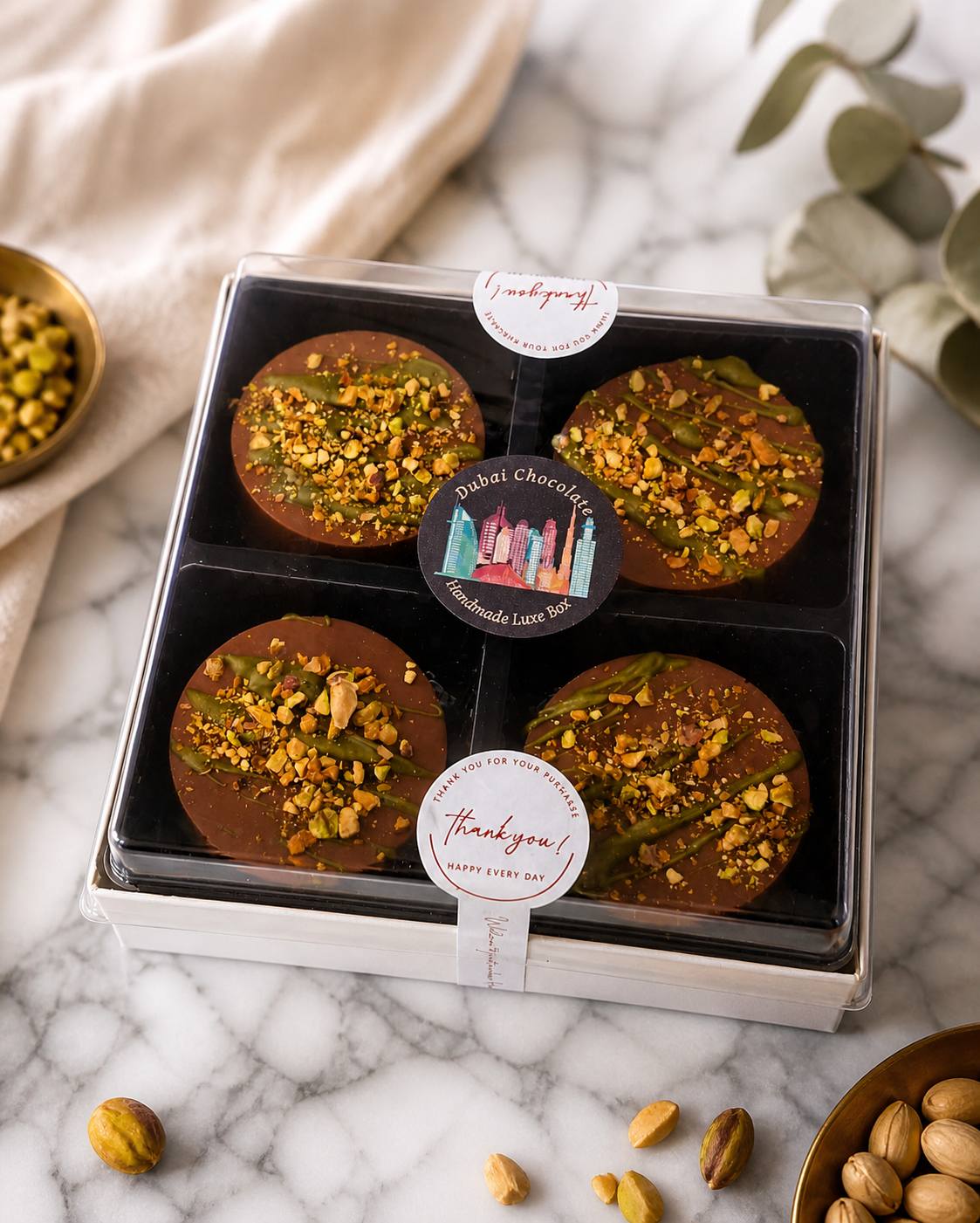 Dubai milk chocolate rounds set of 4 Dubai milk chocolate rounds set of 4