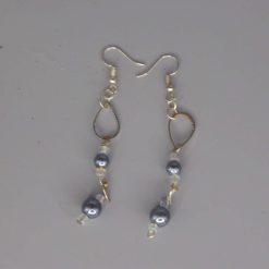 tear-drop shaped links with blue pearl bead earrings length 81mm width 11mm