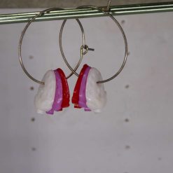 silver-plated hoop earrings with multiple acrylic strawberries. 28 mm