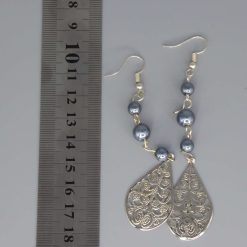 silver-toned drop earrings blue pearls teardrop-shaped metal dangle Width 21 mm Length 97 mm 2