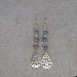 silver-toned drop earrings blue pearls teardrop-shaped metal dangle Width 21 mm Length 97 mm 1