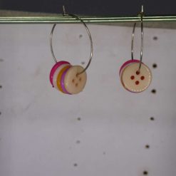 silver-plated hoop earrings with multiple acrylic buttons. 28 mm