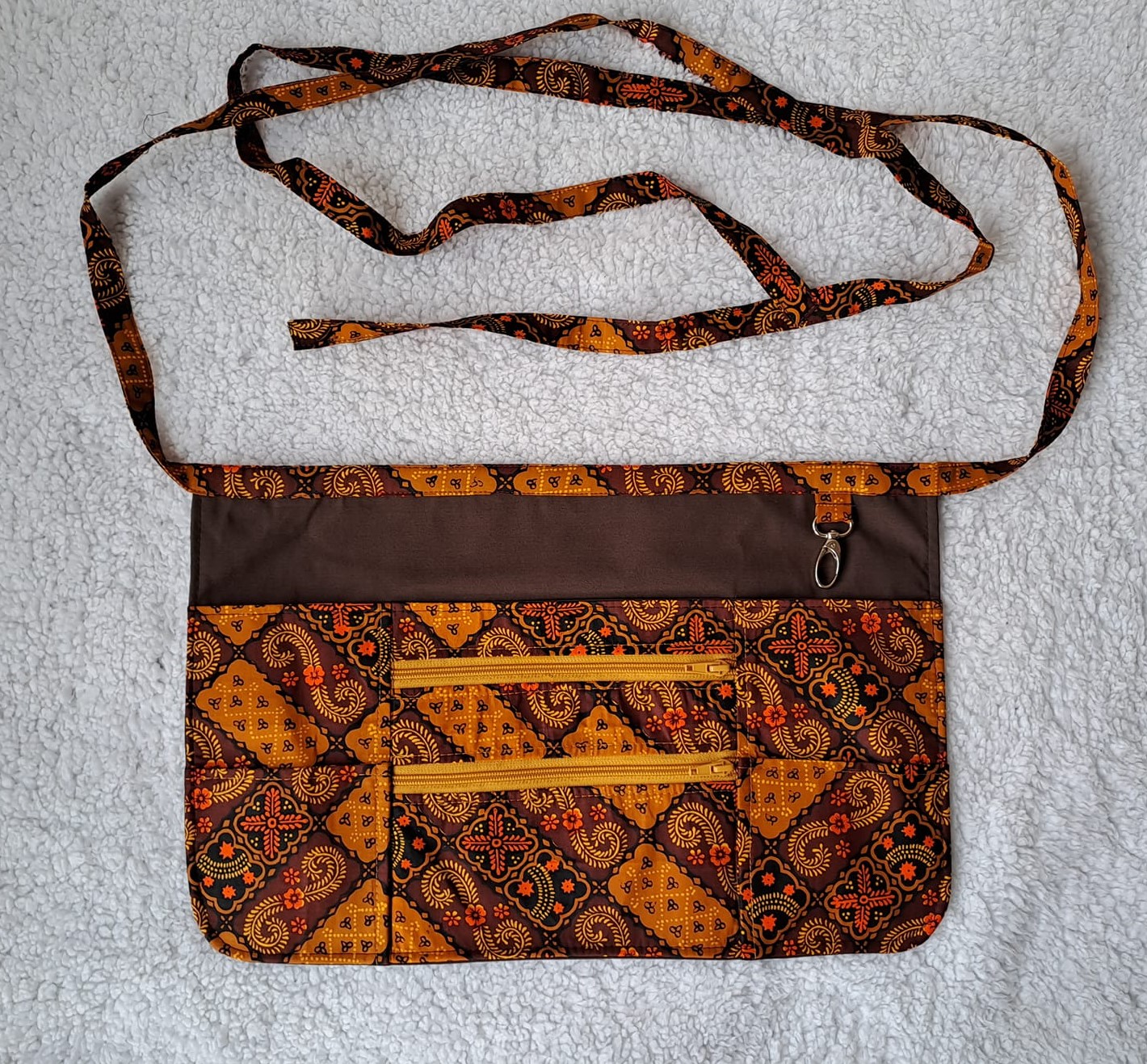 HALF APRON Brown African Print - Vendor, Crafters, Utility, Gardeners Multi pocket & zippered HALF APRON Brown African Print - Vendor, Crafters, Utility, Gardeners Multi pocket & zippered