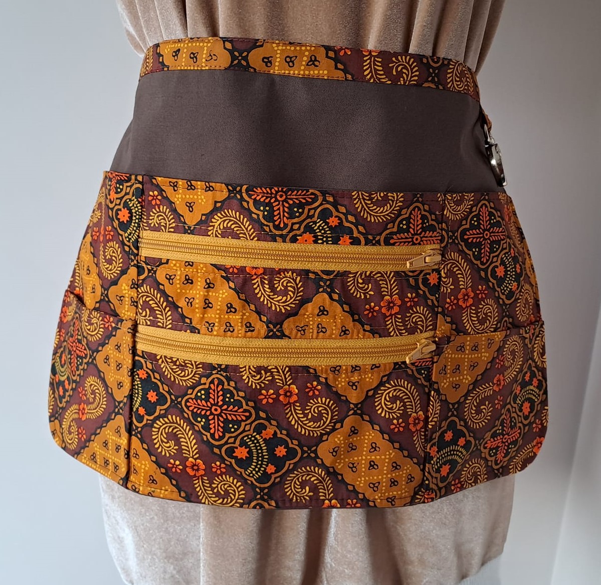 HALF APRON Brown African Print - Vendor, Crafters, Utility, Gardeners Multi pocket & zippered HALF APRON Brown African Print - Vendor, Crafters, Utility, Gardeners Multi pocket & zippered