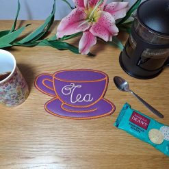 PURPLE TEA CUP Shaped Large Drinks Coaster, Mug rug