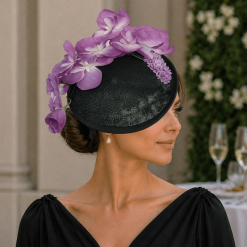 Black Floral Fascinator Sage & Pale Blue – Elegant Race Day Headpiece