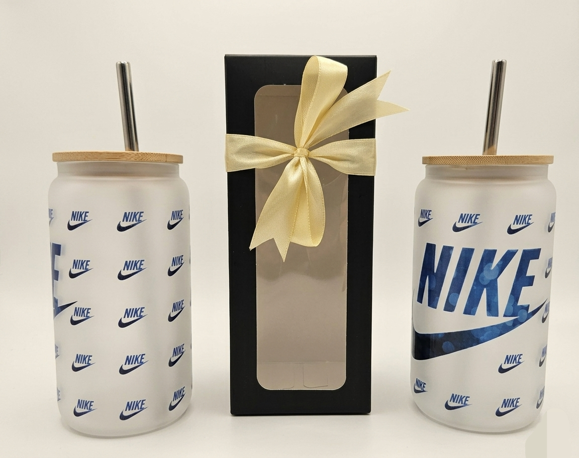 16oz Frosted Glass Tumbler Blue Nike Design 16oz Frosted Glass Tumbler Blue Nike Design