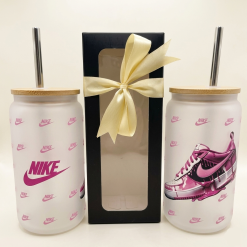 16oz Frosted Glass Tumbler Pink Nike design