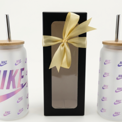 16 oz Frosted Glass Tumbler Blue Nike Design