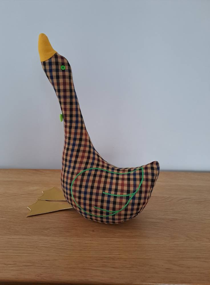 GEOFFREY GOOSE DOORSTOP - Filled complete Door Stop - Brown check GEOFFREY GOOSE DOORSTOP - Filled complete Door Stop - Brown check
