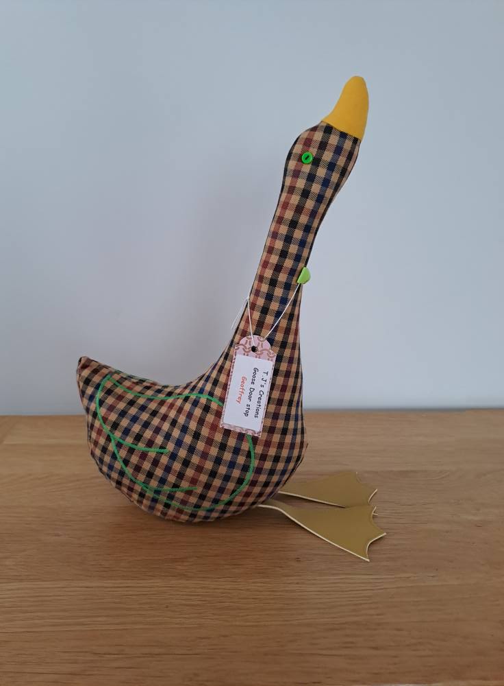 GEOFFREY GOOSE DOORSTOP - Filled complete Door Stop - Brown check GEOFFREY GOOSE DOORSTOP - Filled complete Door Stop - Brown check