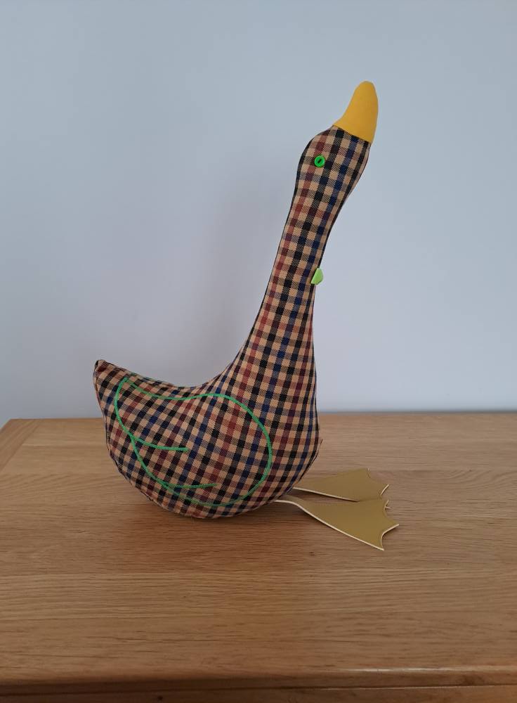GEOFFREY GOOSE DOORSTOP - Filled complete Door Stop - Brown check GEOFFREY GOOSE DOORSTOP - Filled complete Door Stop - Brown check