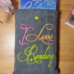 Book sleeve - I LOVE READING - Grey denim