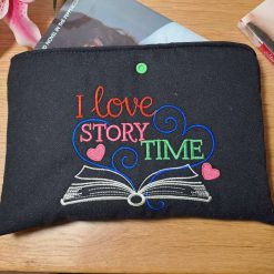 Book sleeve - I LOVE STORYTIME- Black cotton