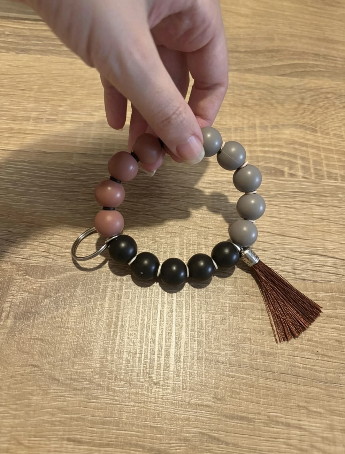 Handmade beaded wristlet with tassel, gift for her, new mum gift, key holder, organised personalised gift Handmade beaded wristlet with tassel, gift for her, new mum gift, key holder, organised personalised gift