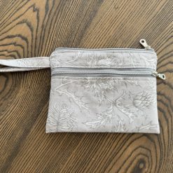 Light Grey Thistle Design Make-up or Toiletry Bag Deep Pink Silk Effect Lining