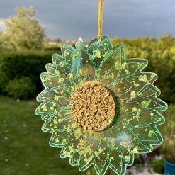 20cm diameter Handmade resin green gold leaf sunflower suncatcher 1