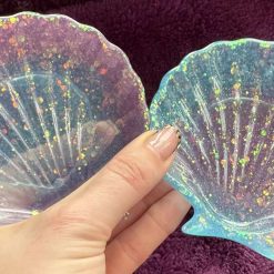 Pair of Beautiful Handmade resin shell trinket dish blue and purple glitter