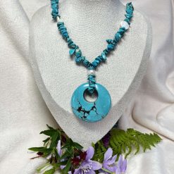 Turquoise Gemstone Donut Long Necklace Metal Free