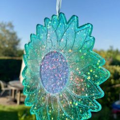 20cm diameter Handmade resin green and pink sunflower suncatcher 2