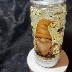 Crystal Snow globe 16oz “Bee Gnome Sparkle” acrylic Tumbler With Iced Lid, Straw