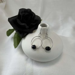 Sterling Silver Jet Gemstone Hoop Earrings