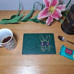 RABBIT IN GLASSES Large Drinks Coaster, Mug rug