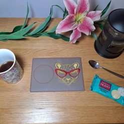 RABBIT IN GLASSES Large Drinks Coaster, Mug rug