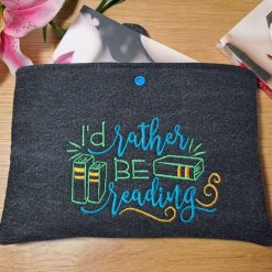 Book sleeve - I'D RATHER BE READING- Black denim