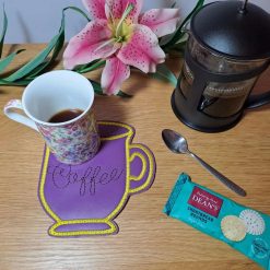 MUG Shaped Large Drinks Coaster, Mug rug - coffee purple