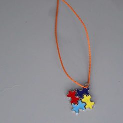 Boho orange Corded Necklace Autism Awareness Necklace 44cm pendant size is 18mm