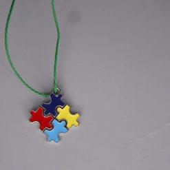 Boho green Corded Necklace Autism Awareness Necklace 44cm pendant size is 18mm