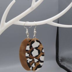 leopard print dangle earrings. length 45mm width 25mm