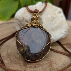 Wire wrapped pendant - fossilised dinosaur bone 2 Wire wrapped pendant - fossilised dinosaur bone 2